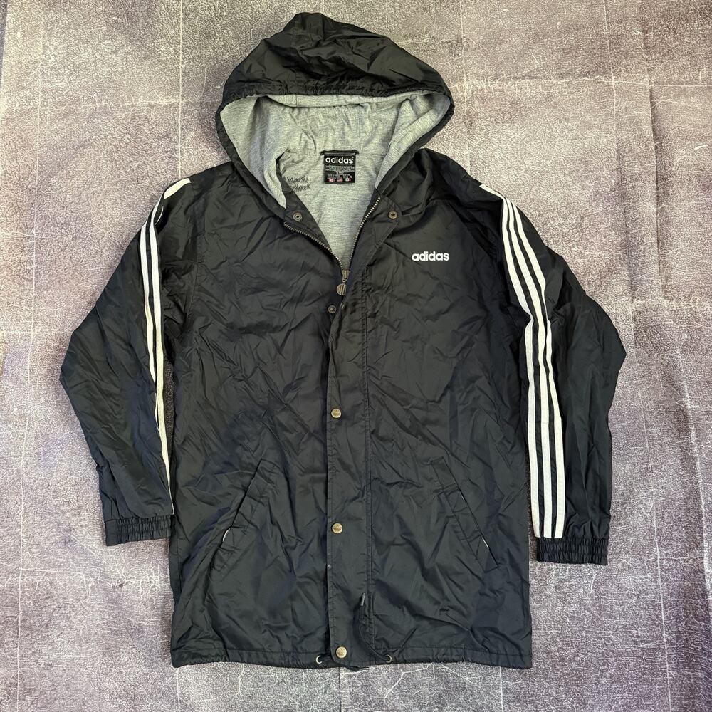 Women’s Vintage 90's Adidas Black Fleece Lined Hooded Windbreaker Jacket Sz XL